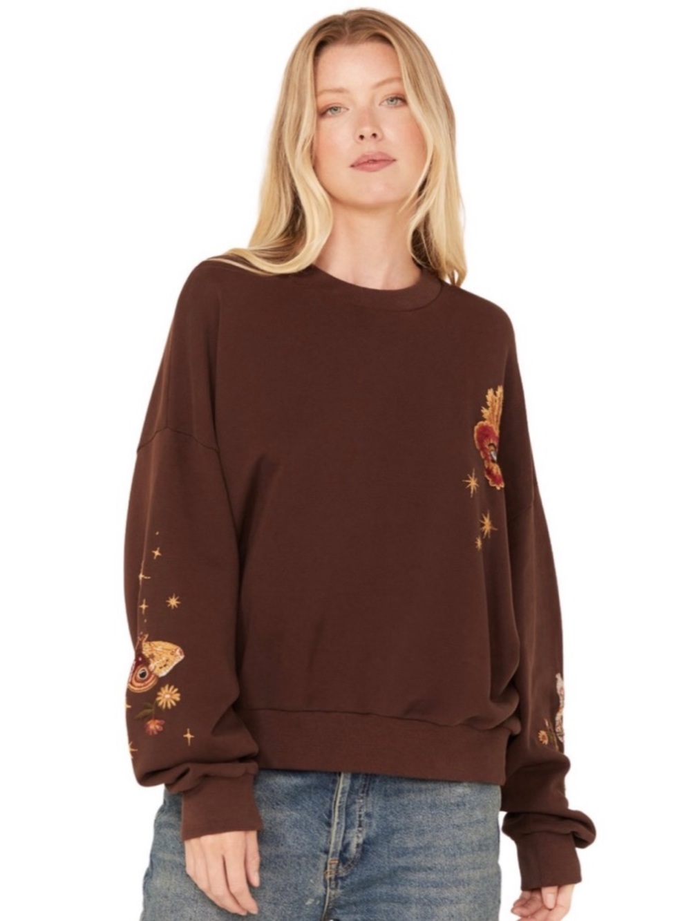 Driftwood Hallucination Teddy Brown Crewneck Embroidery Sweatshirt Size S